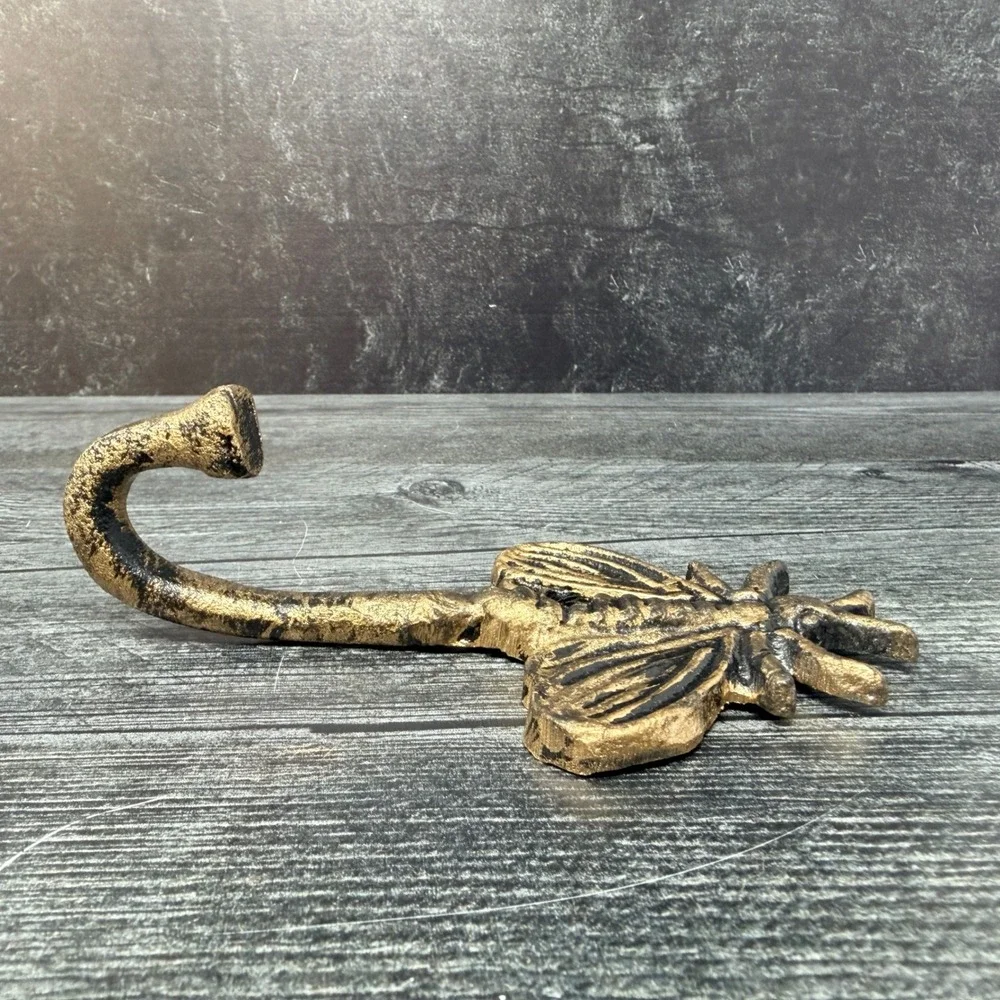 Moth Wall Hook Gold Black Distressed Metal Cottage Gothic Dark Academia Decor